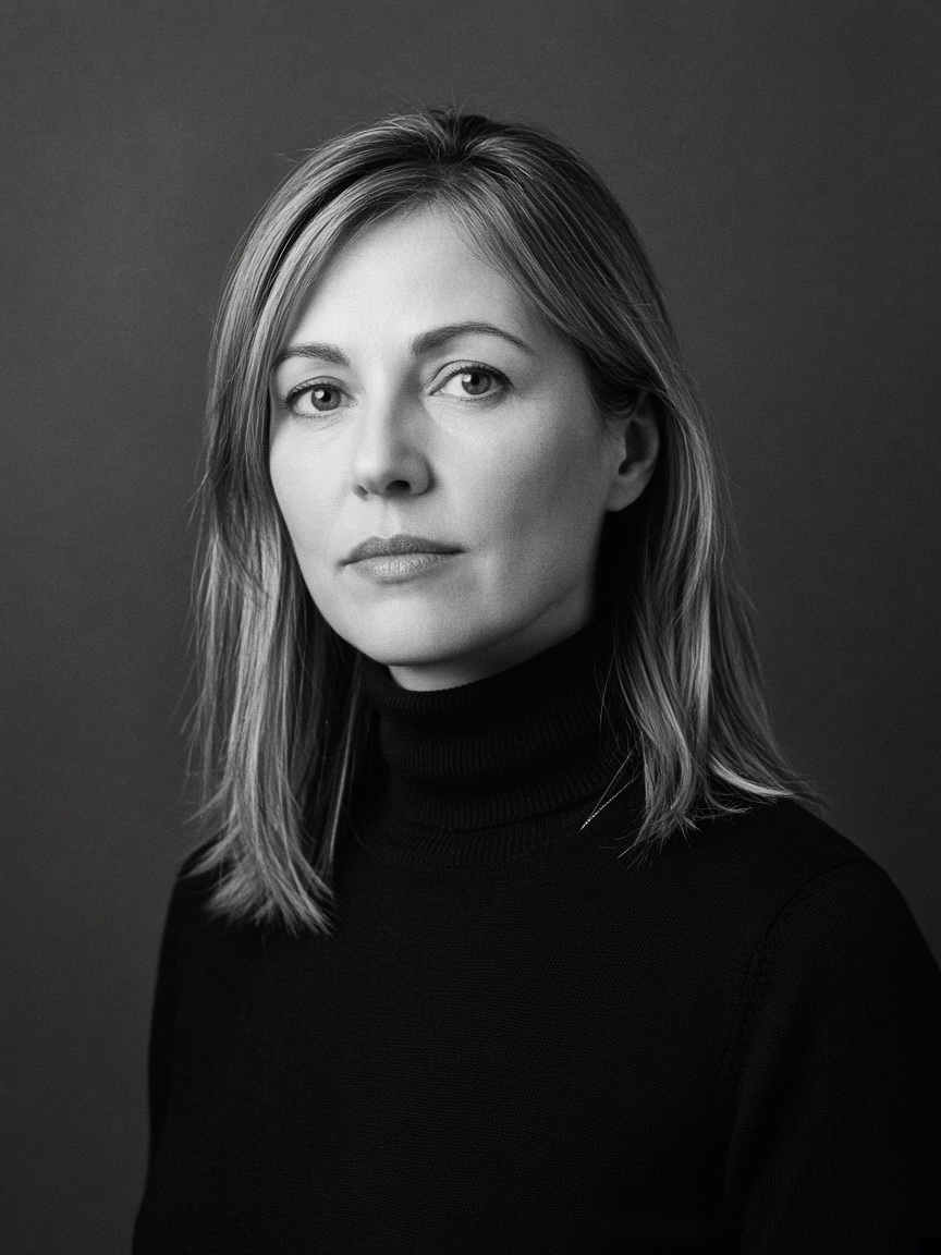 Black and white editorial portrait of Sofia Keller